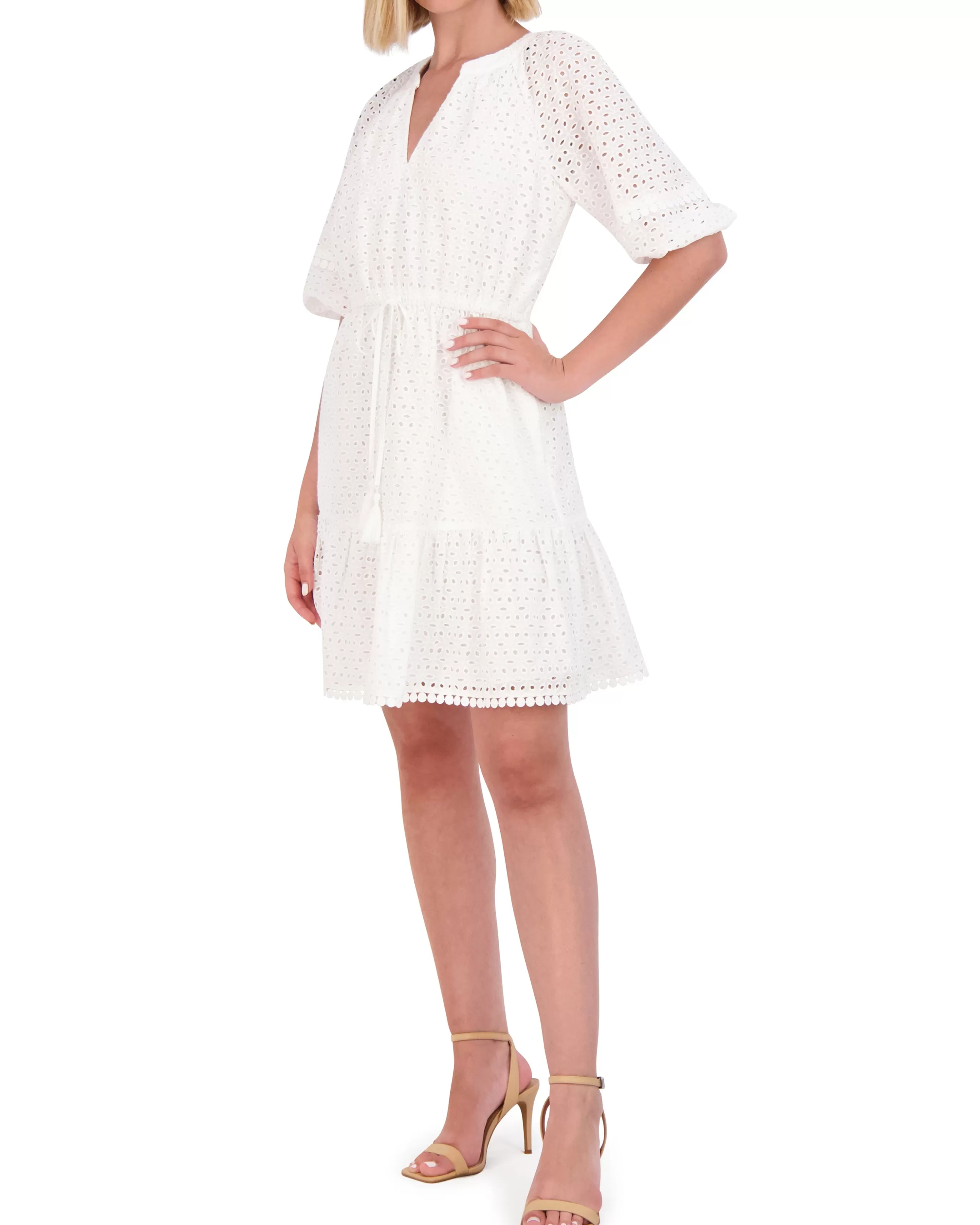 Vince Camuto Dresses^Cotton Eyelet Tasseled Drawstring Dress