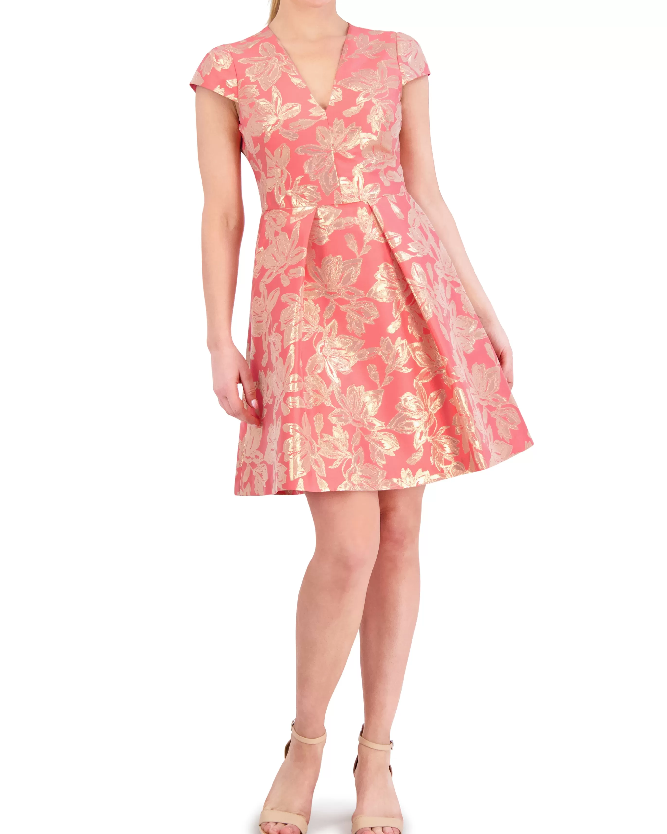 Vince Camuto Dresses^Floral Jacquard Pleated Fit-And-Flare Dress