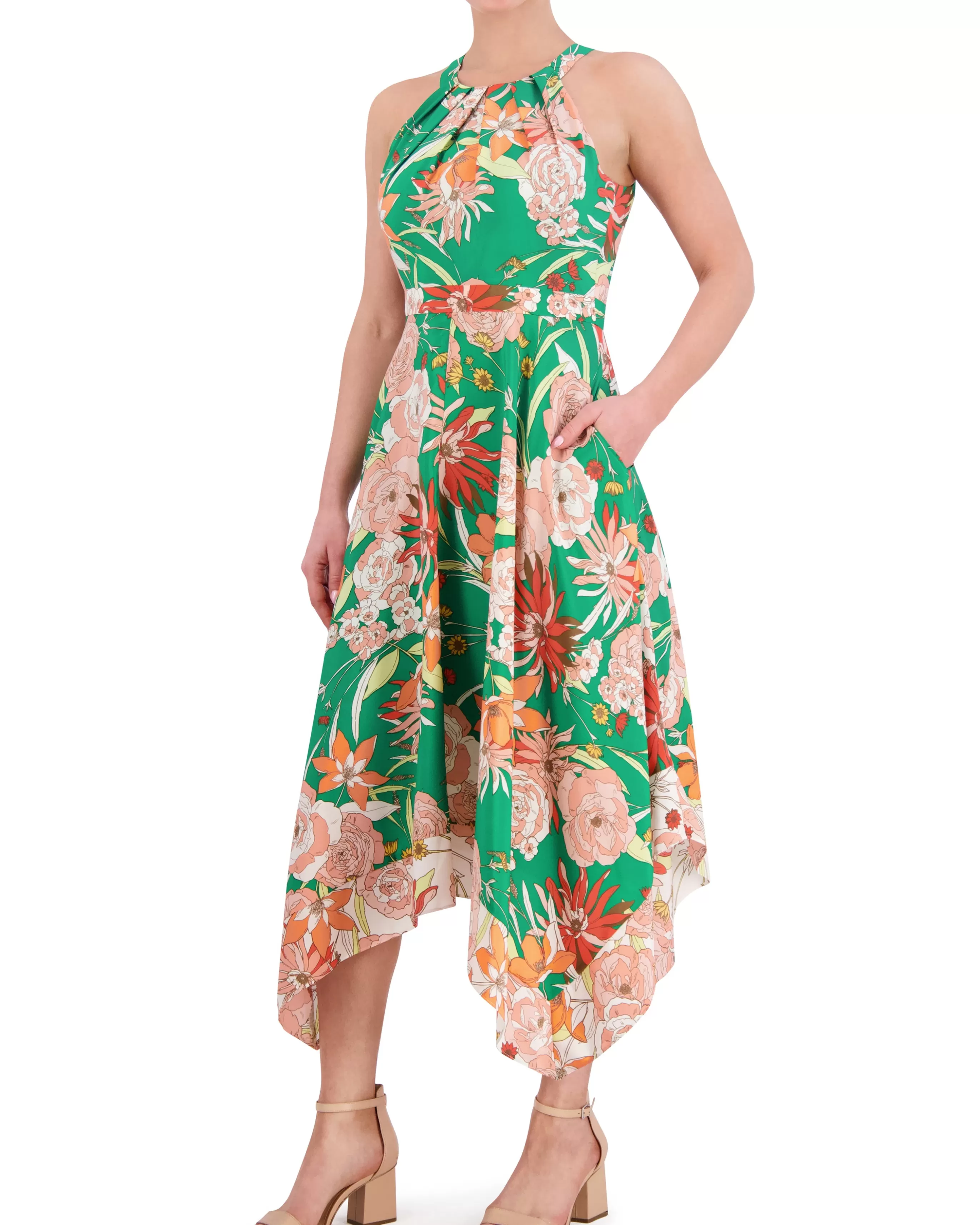 Vince Camuto Dresses^Floral-Print Handkerchief-Hem Dress