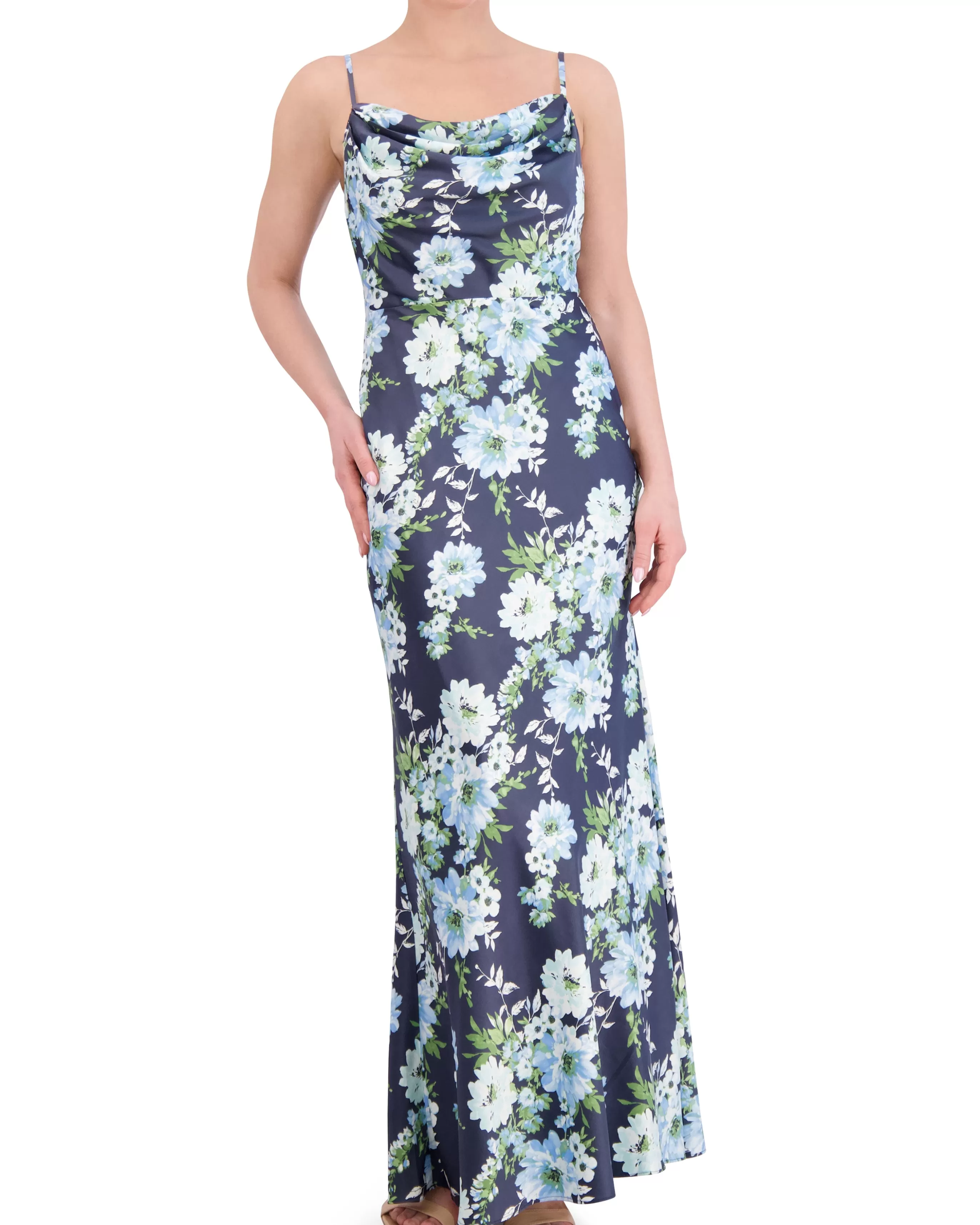 Vince Camuto Dresses^Floral-Print Satin Cowl-Neck Gown