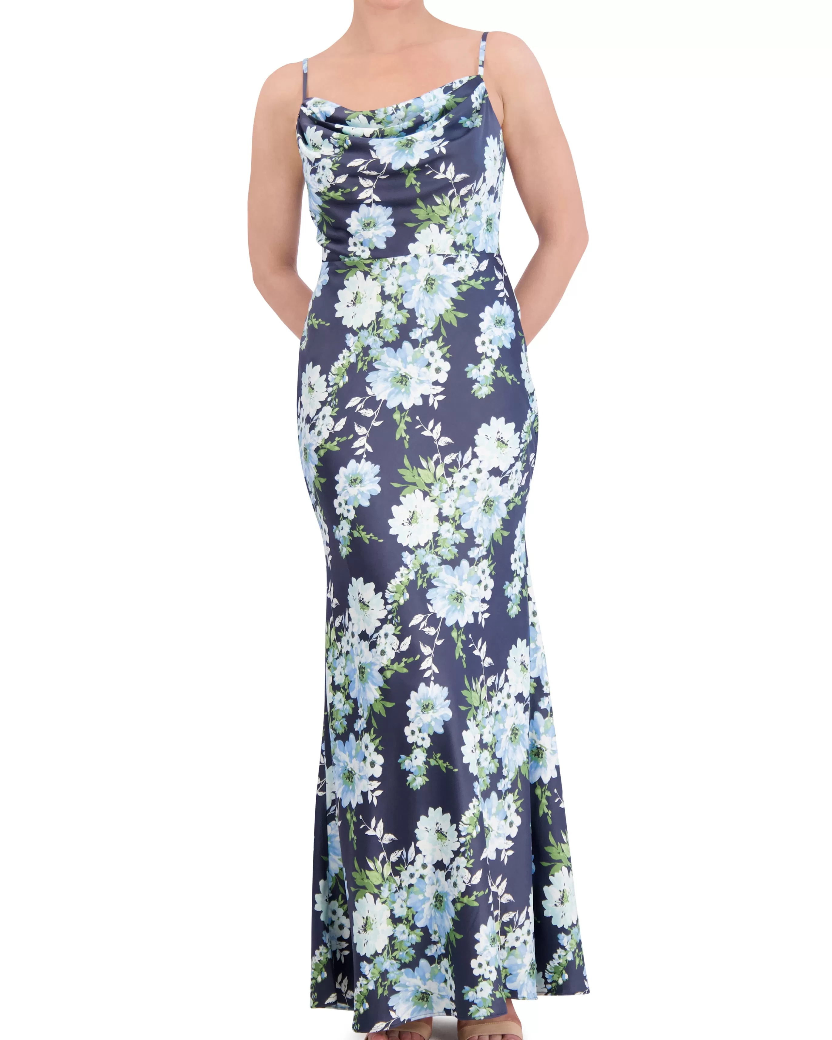 Vince Camuto Dresses^Floral-Print Satin Cowl-Neck Gown