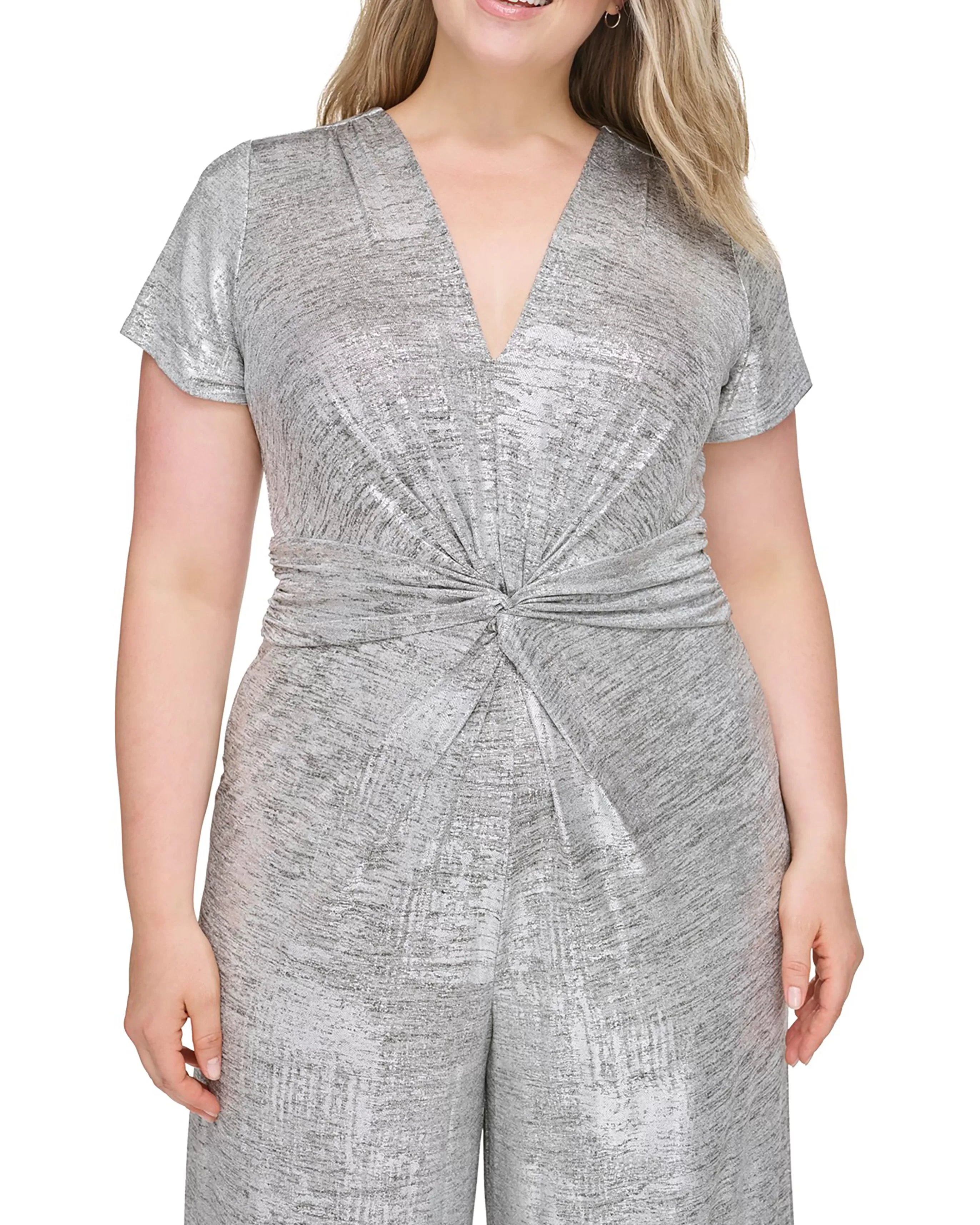 Vince Camuto Jumpsuits^Metallic Twist-Front Jumpsuit