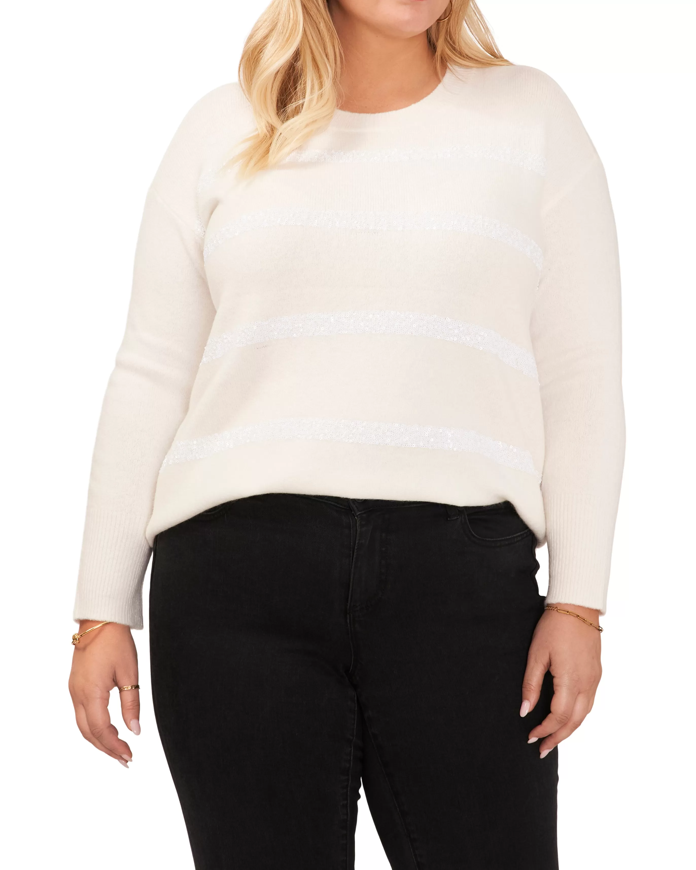 Vince Camuto Tops | Plus-Size^Plus-Size Crewneck Sequin Stripe Sweater