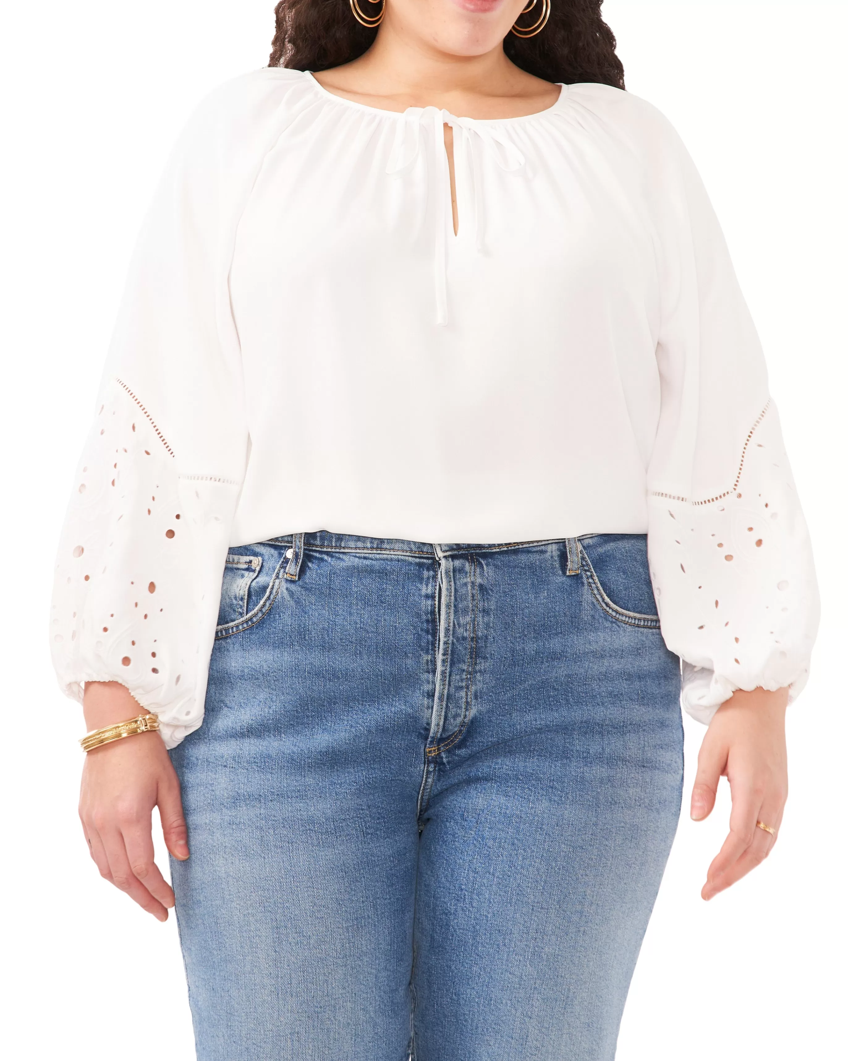 Vince Camuto Tops | Plus-Size^Plus-Size Embroidered-Sleeve Split Neck Blouse