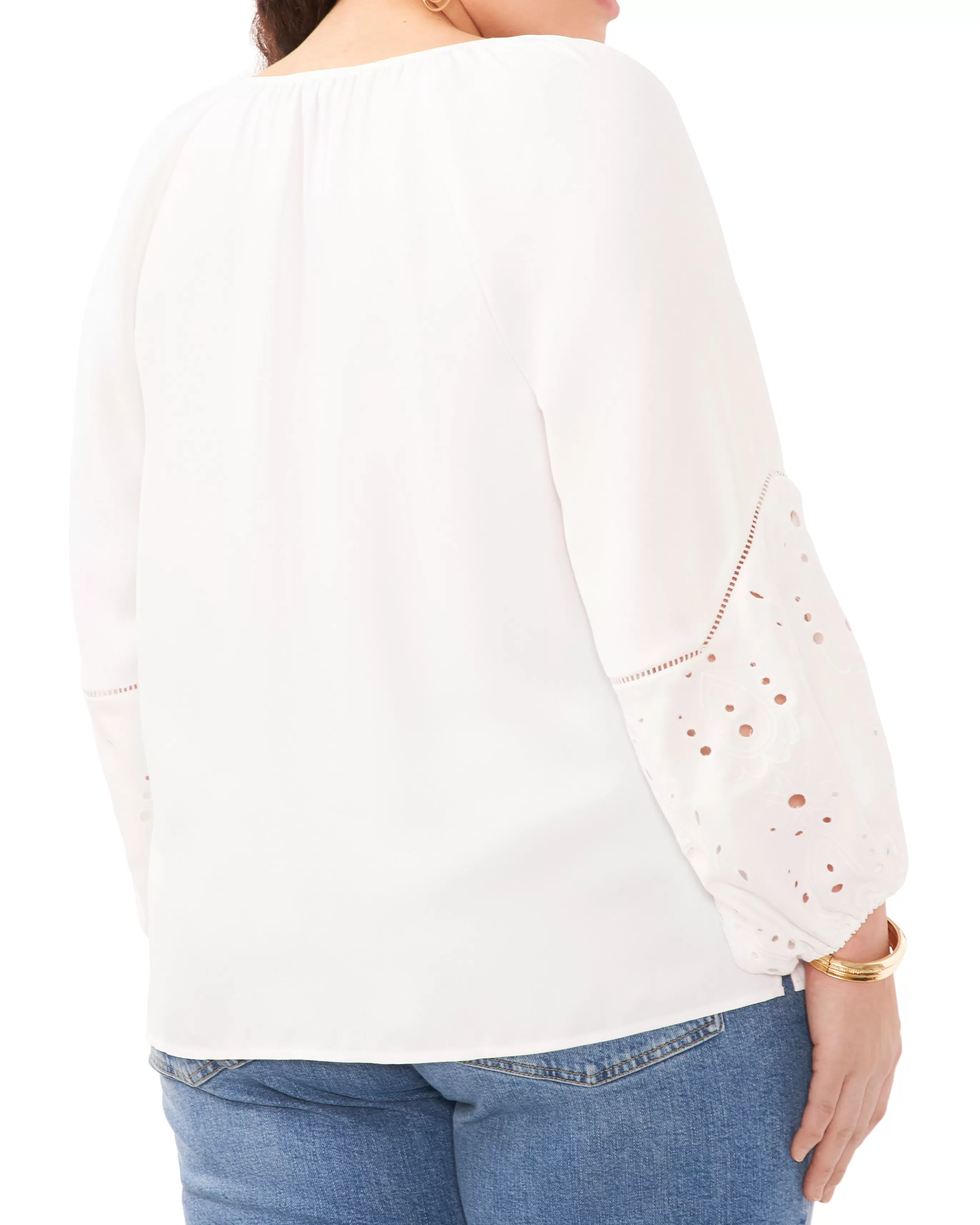 Vince Camuto Tops | Plus-Size^Plus-Size Embroidered-Sleeve Split Neck Blouse