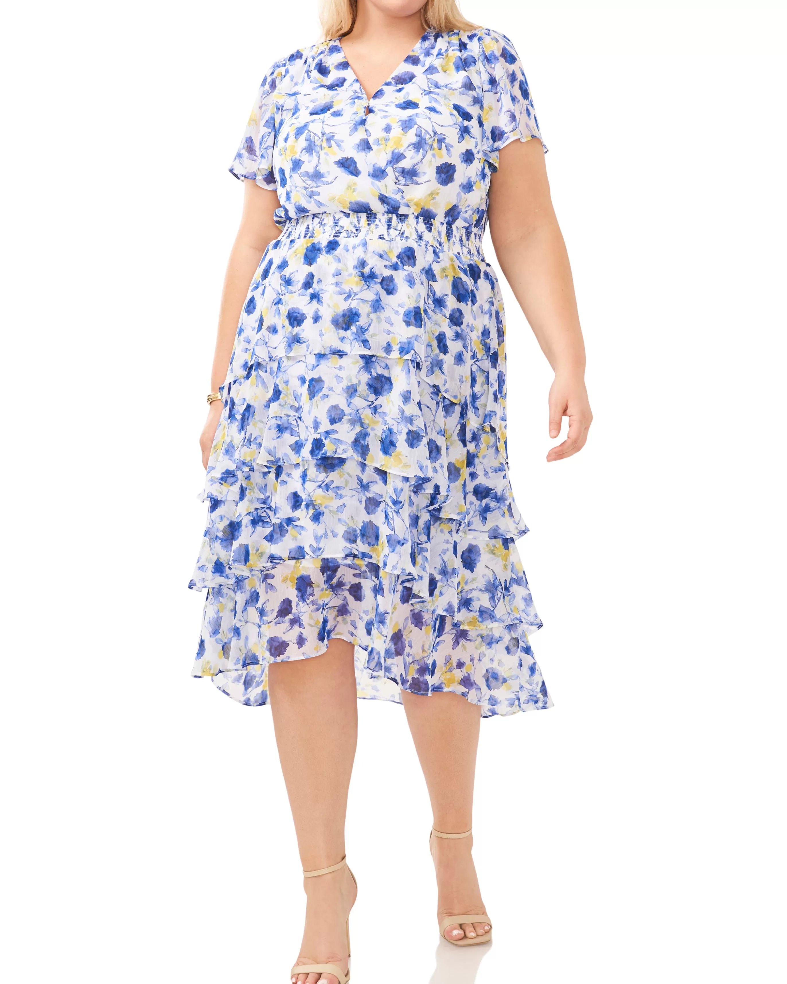 Vince Camuto Dresses | Plus-Size^Plus-Size Floral Print Tiered V-Neck Dress