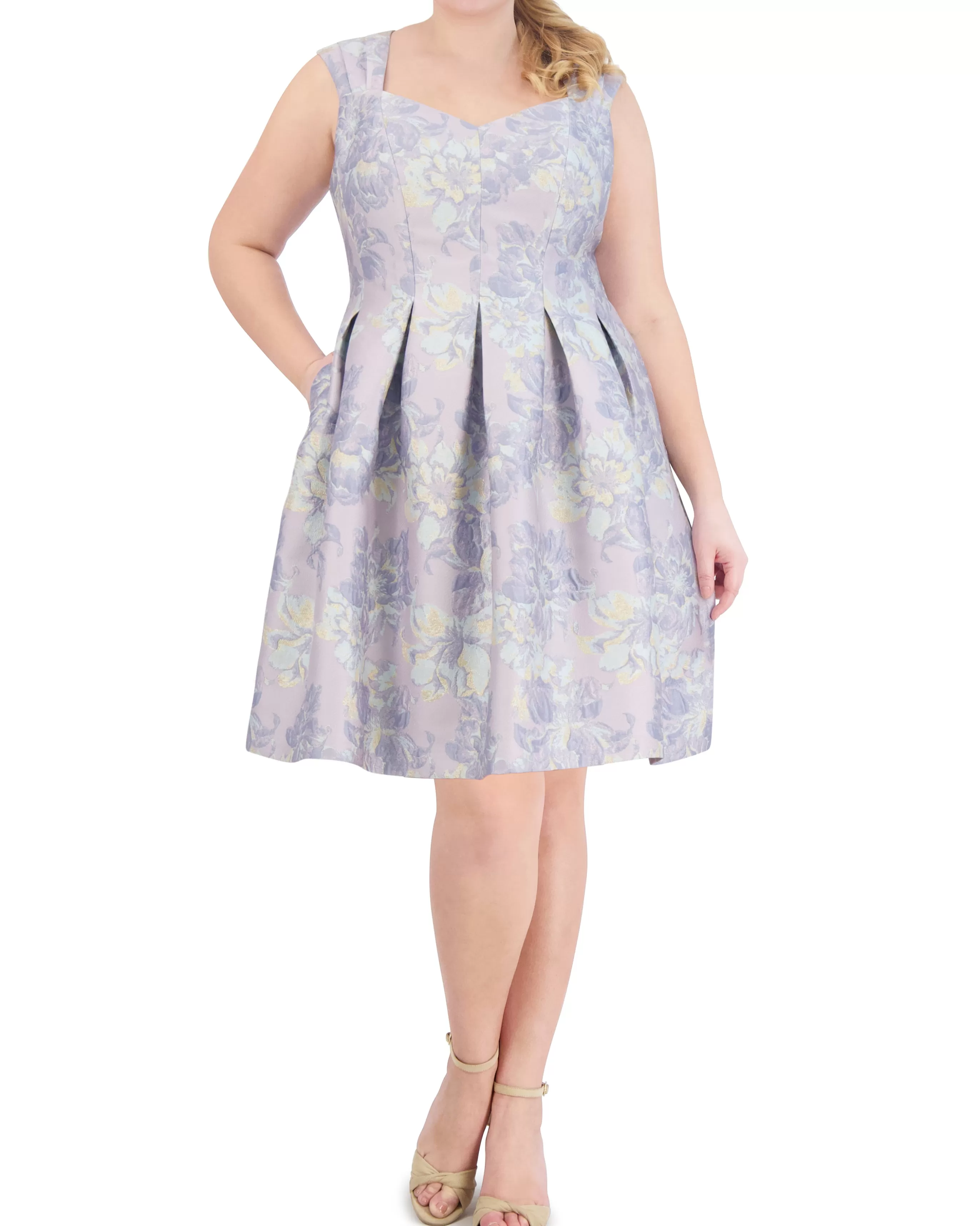 Vince Camuto Dresses | Plus-Size^Plus-Size Floral-Jacquard Pleated Fit-And-Flare Dress