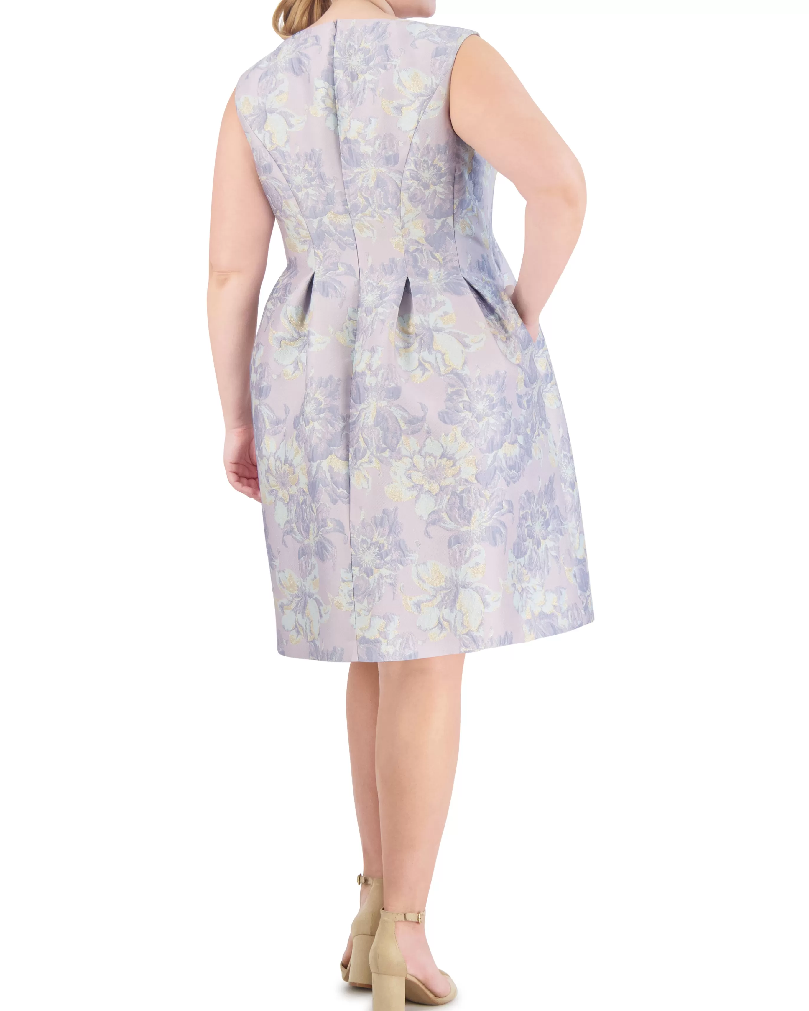 Vince Camuto Dresses | Plus-Size^Plus-Size Floral-Jacquard Pleated Fit-And-Flare Dress