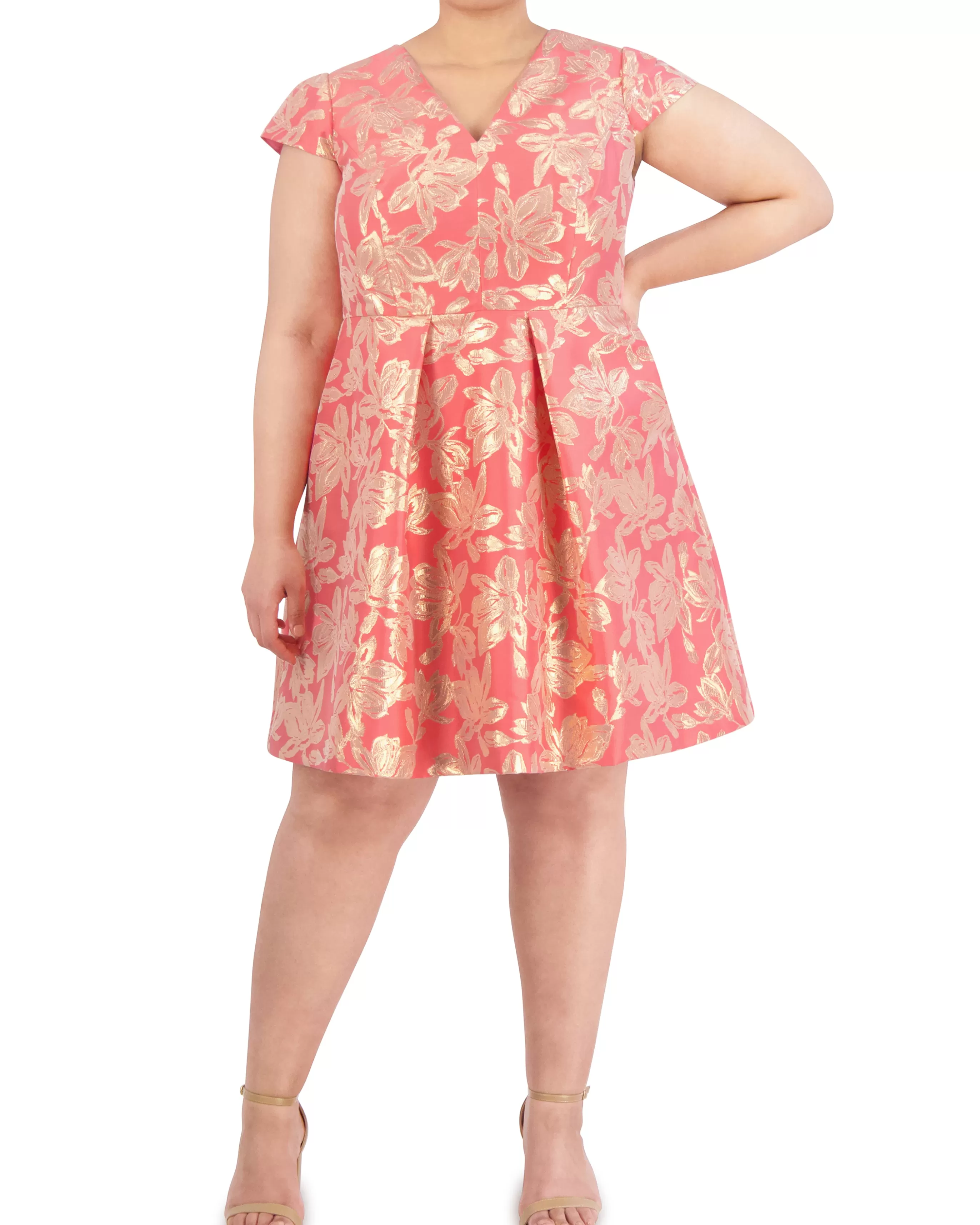 Vince Camuto Dresses | Plus-Size^Plus-Size Floral-Jacquard Pleated V-Neck Dress