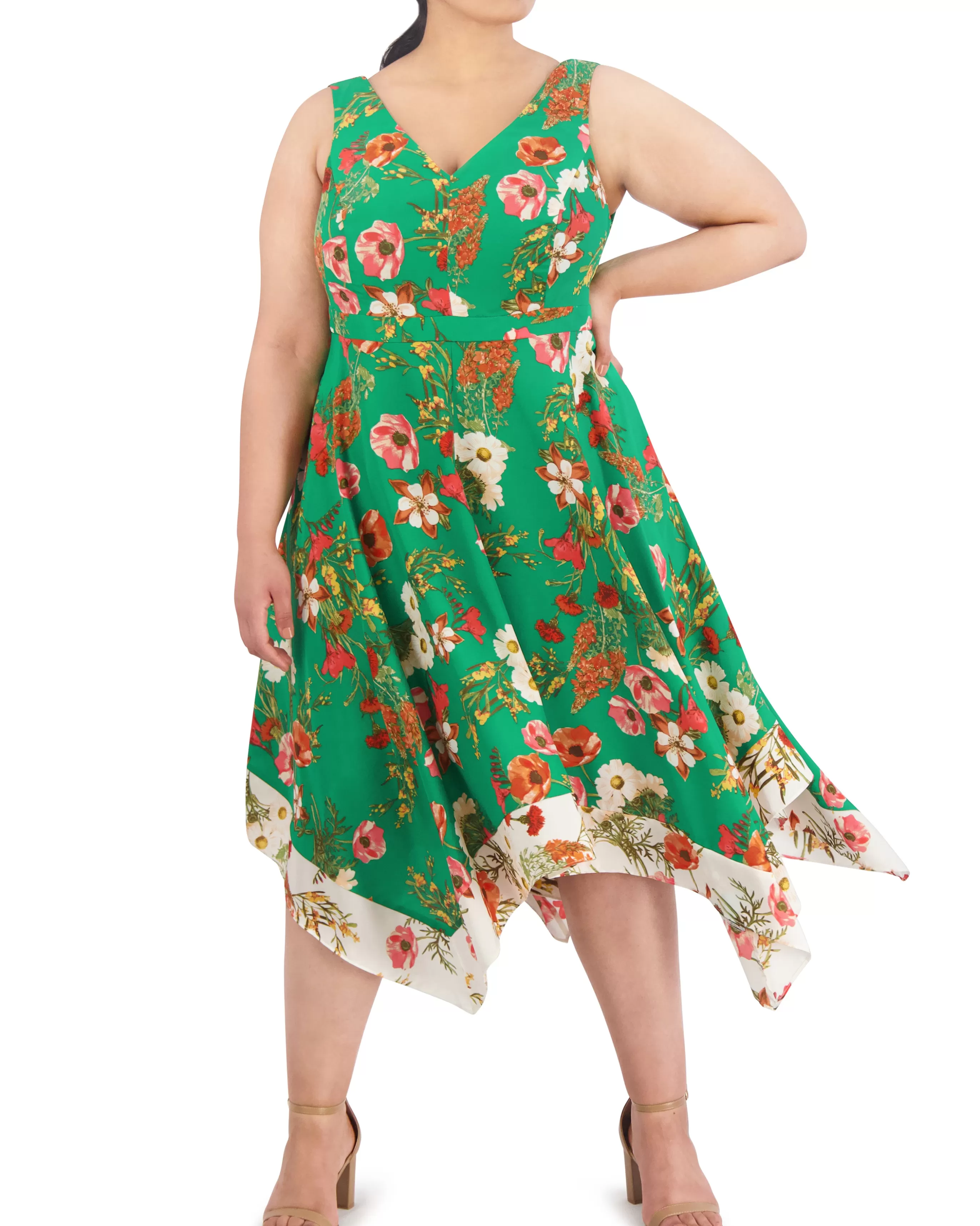 Vince Camuto Dresses | Plus-Size^Plus-Size Floral-Print Handkerchief-Hem Dress