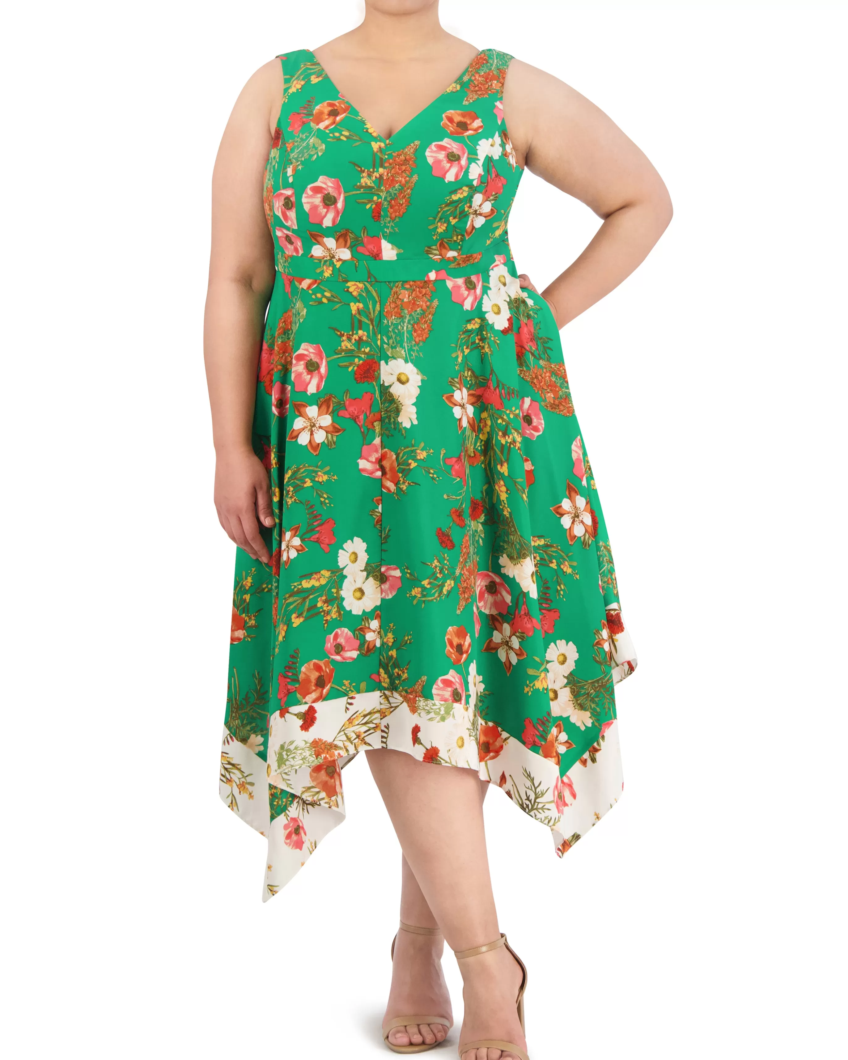 Vince Camuto Dresses | Plus-Size^Plus-Size Floral-Print Handkerchief-Hem Dress