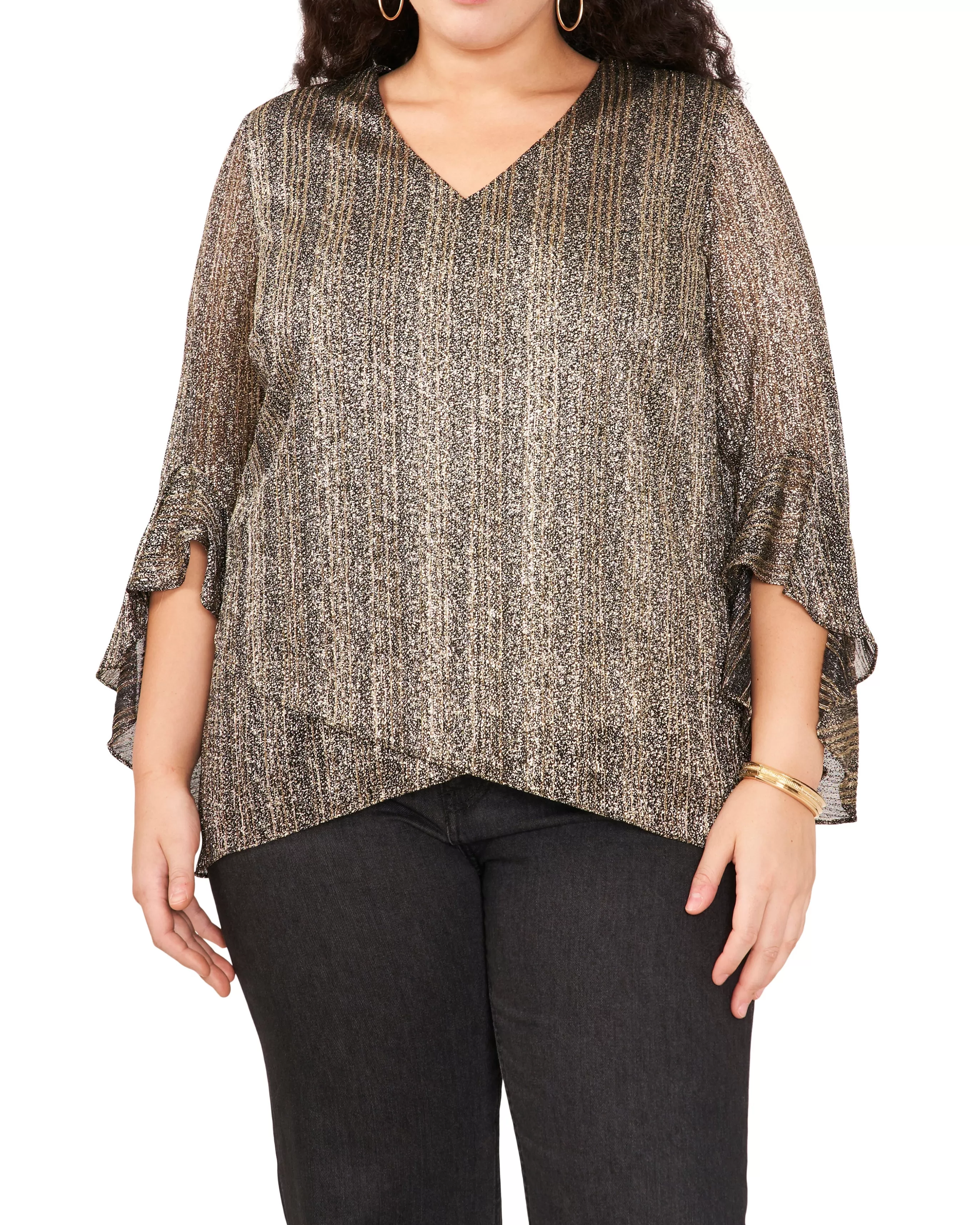 Vince Camuto Tops | Plus-Size^Plus-Size Metallic Stripe Flutter Sleeve Blouse