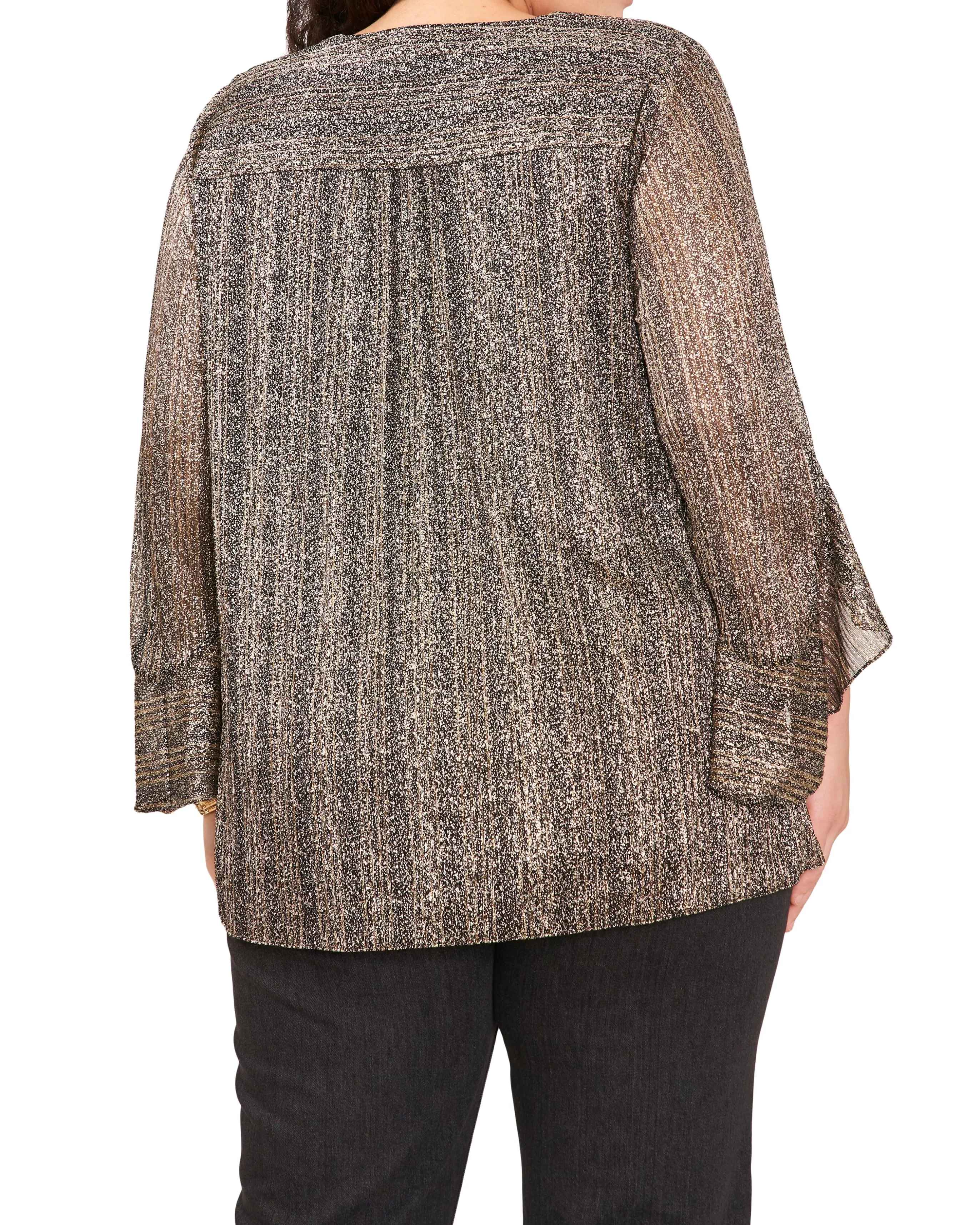 Vince Camuto Tops | Plus-Size^Plus-Size Metallic Stripe Flutter Sleeve Blouse