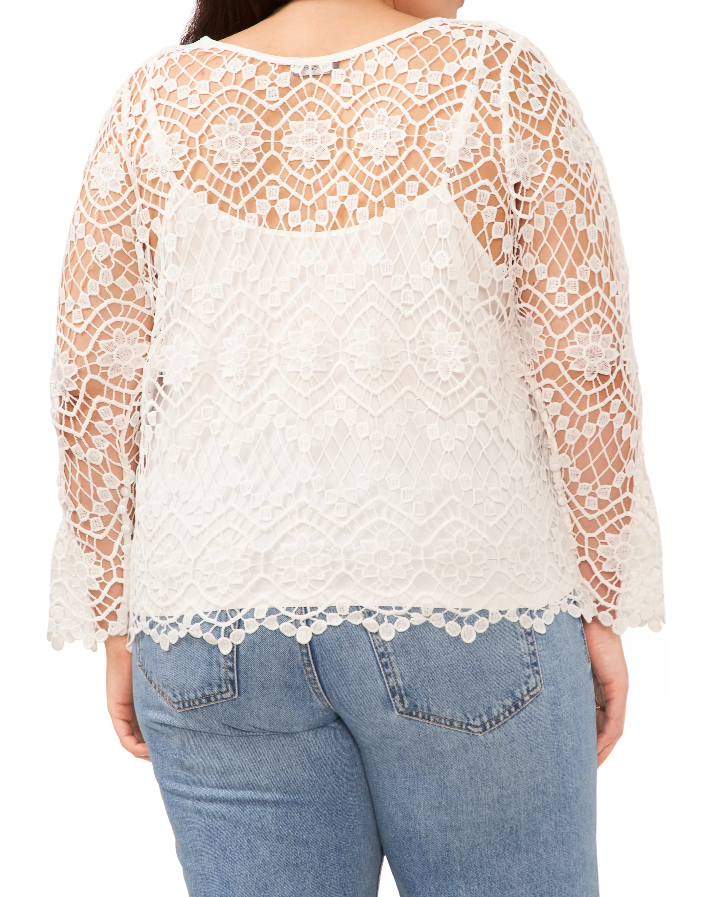 Vince Camuto Tops | Plus-Size^Plus-Size Open-Weave Floral Lace Cropped Blouse