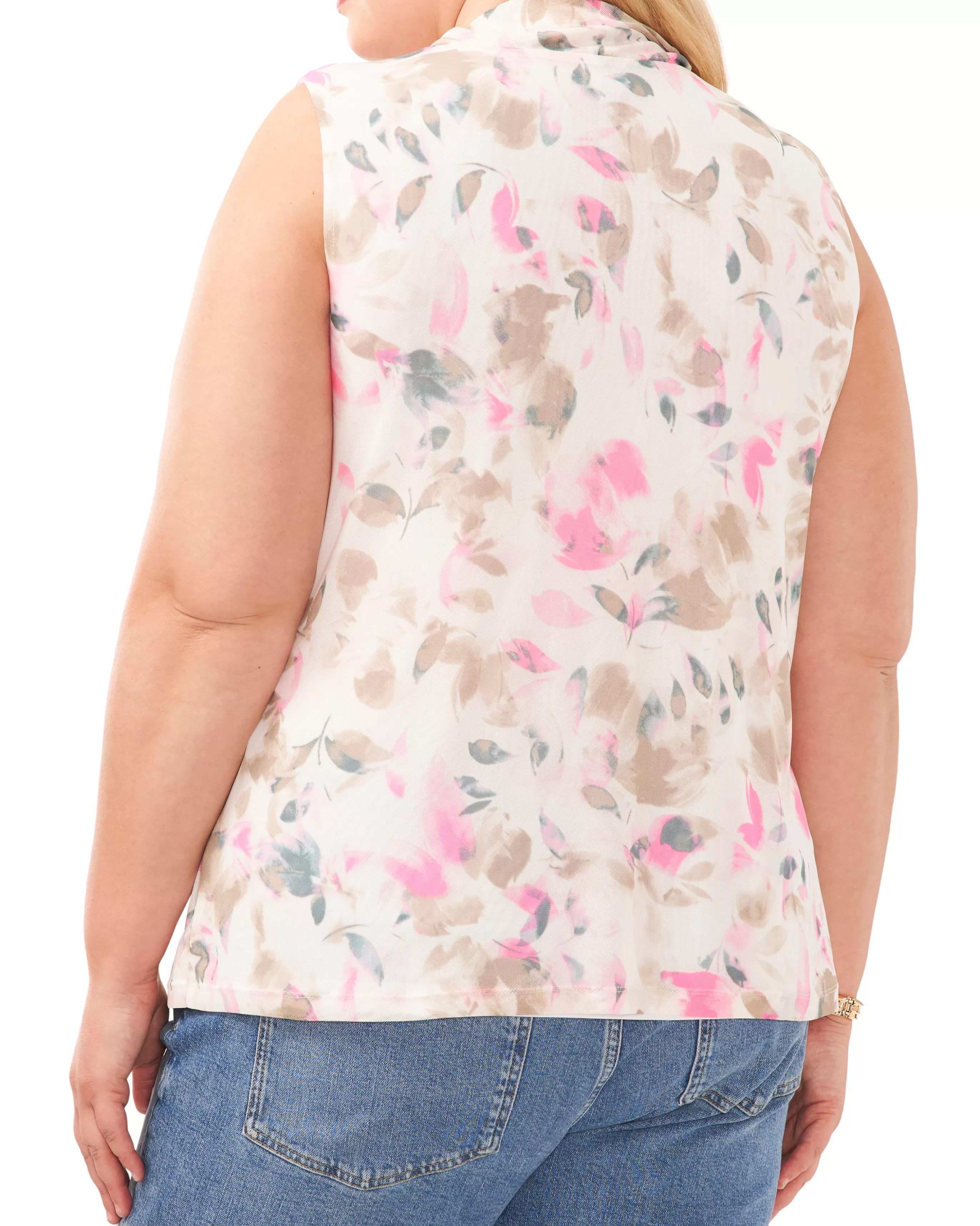 Vince Camuto Tops | Plus-Size^Plus-Size Petal Print Mesh High Neck Tank Top