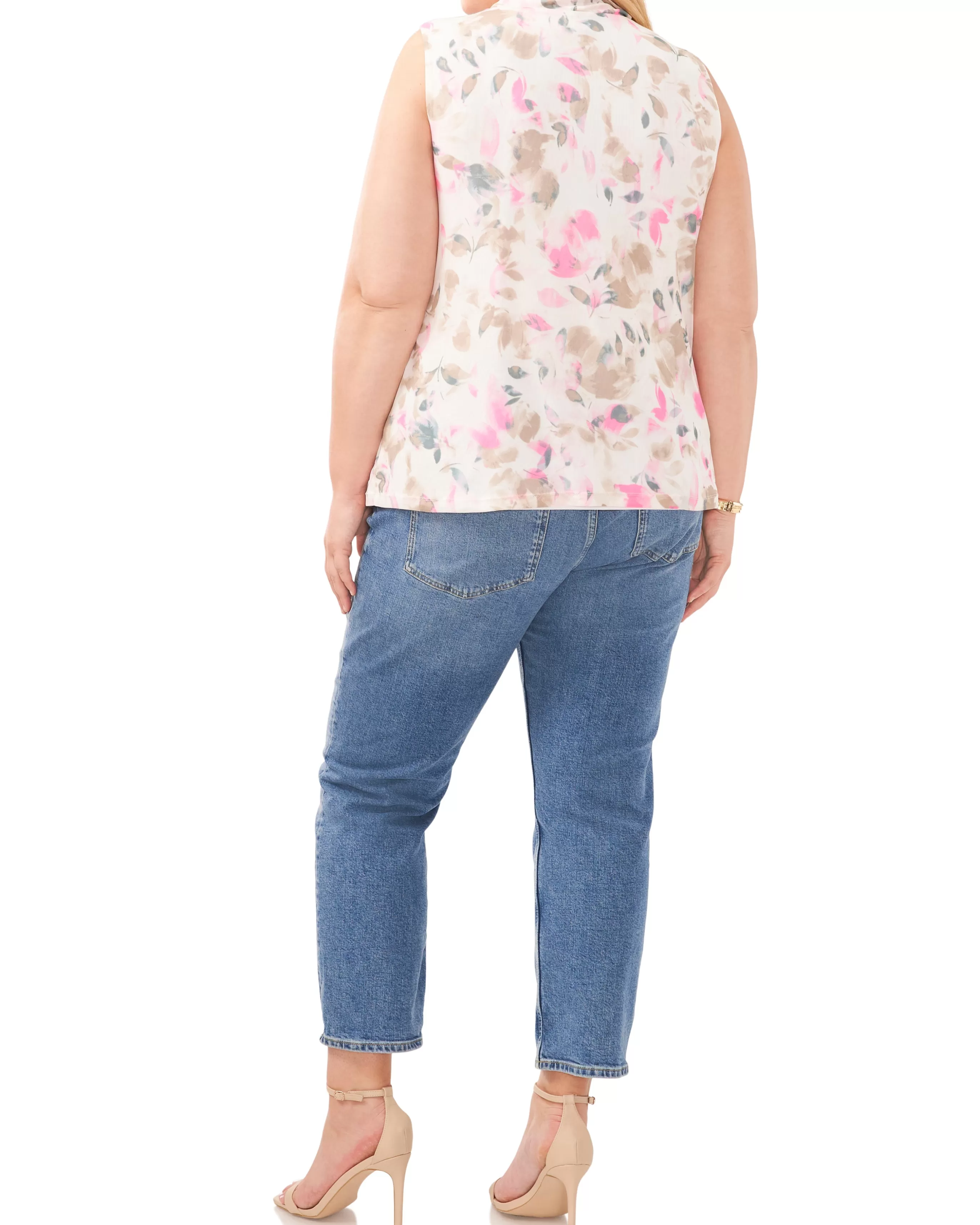 Vince Camuto Tops | Plus-Size^Plus-Size Petal Print Mesh High Neck Tank Top