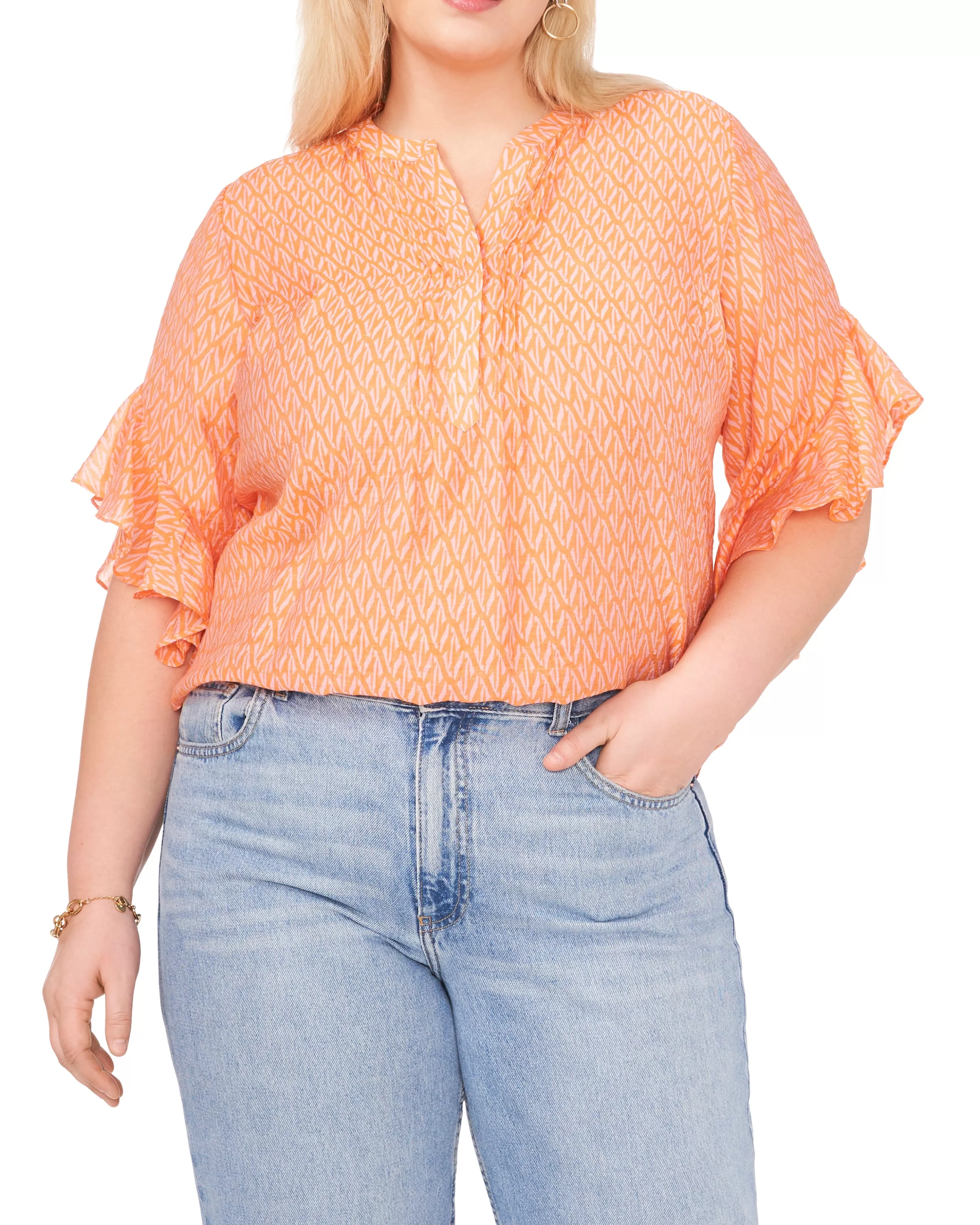 Vince Camuto Tops | Plus-Size^Plus-Size Pintuck Pleated Flutter Sleeve Blouse