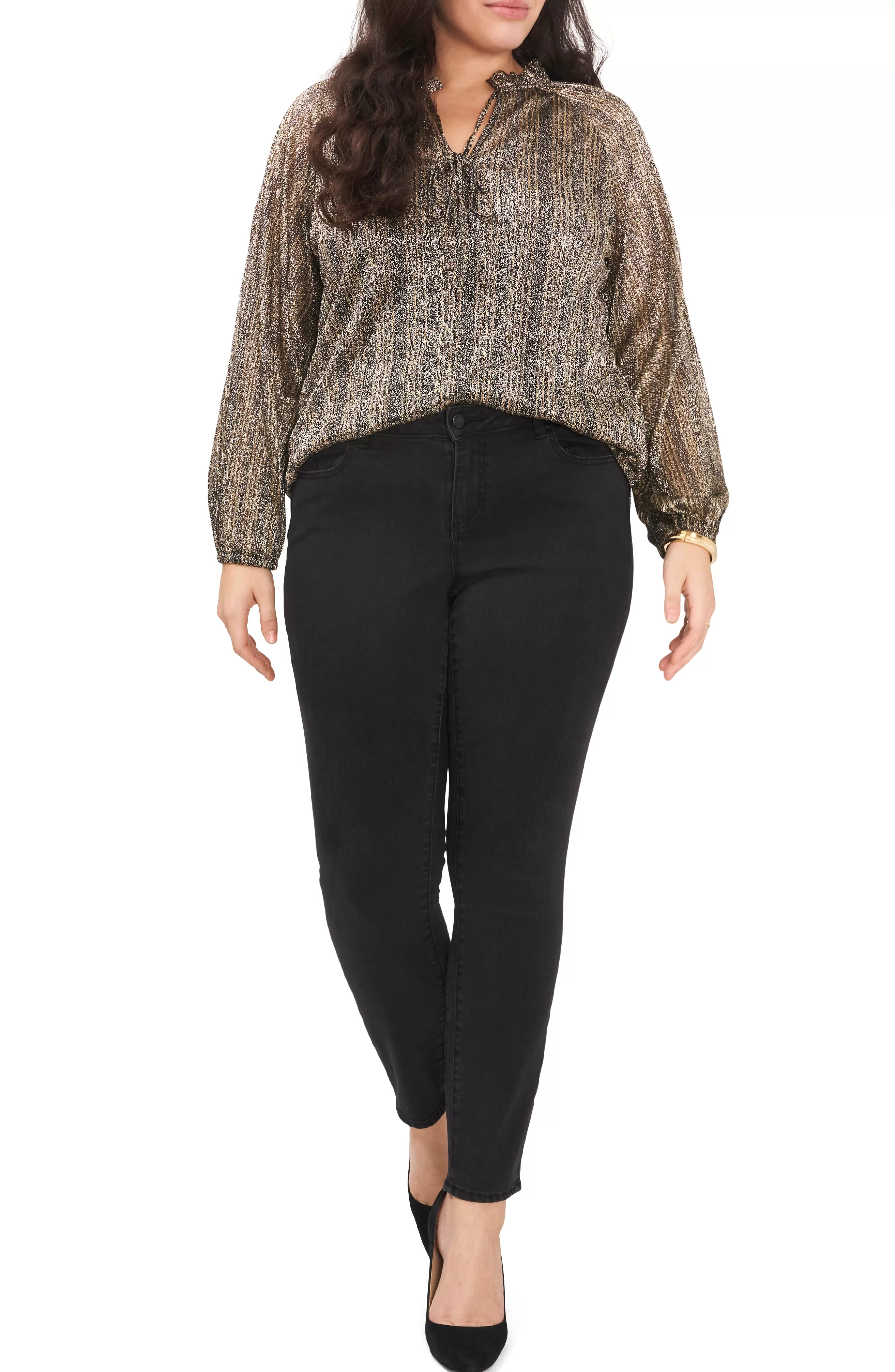 Vince Camuto Tops | Plus-Size^Plus-Size Pleated Long Sleeve Blouse With Tie At Neck