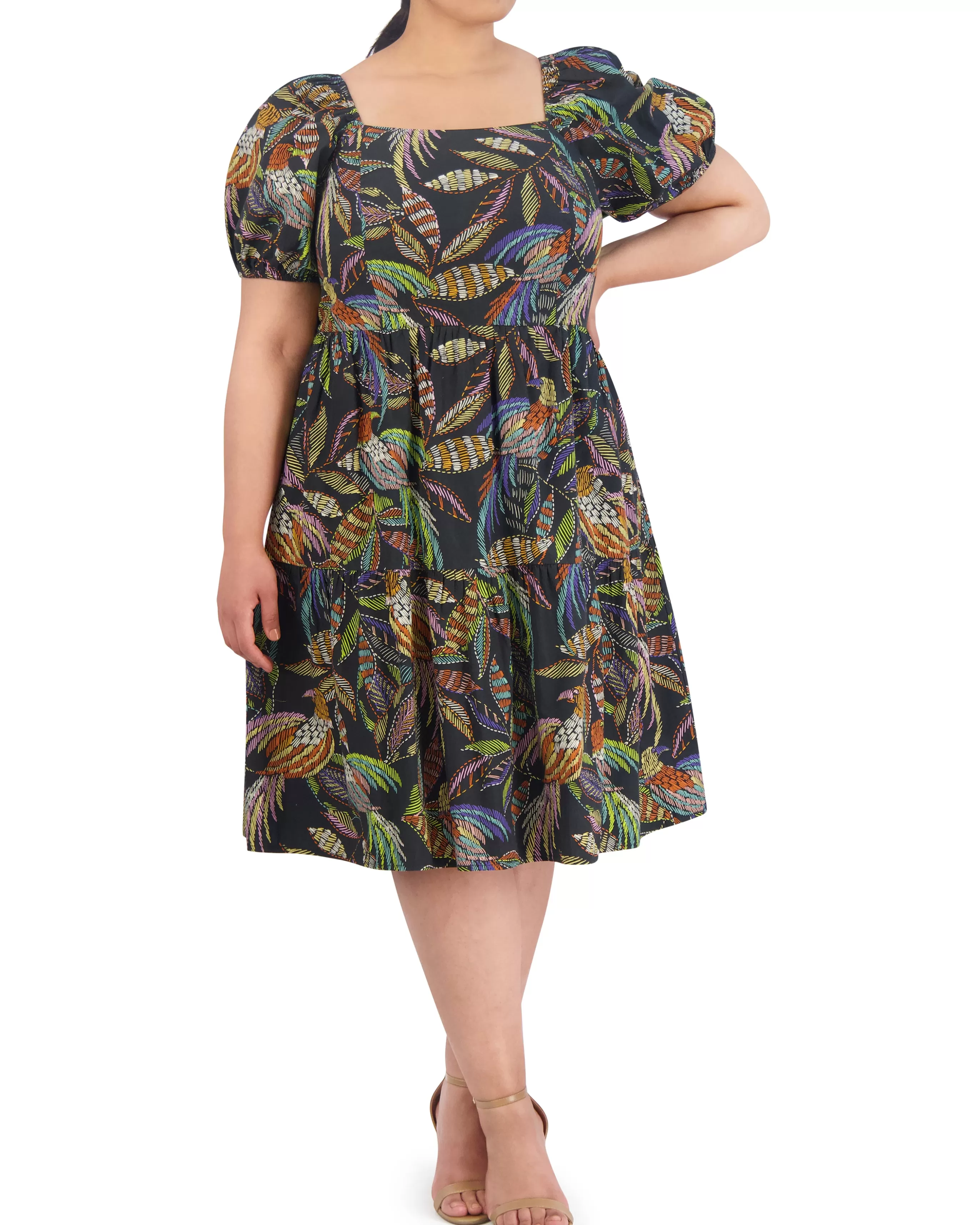 Vince Camuto Dresses | Plus-Size^Plus-Size Printed Cotton Square-Neck Midi Dress