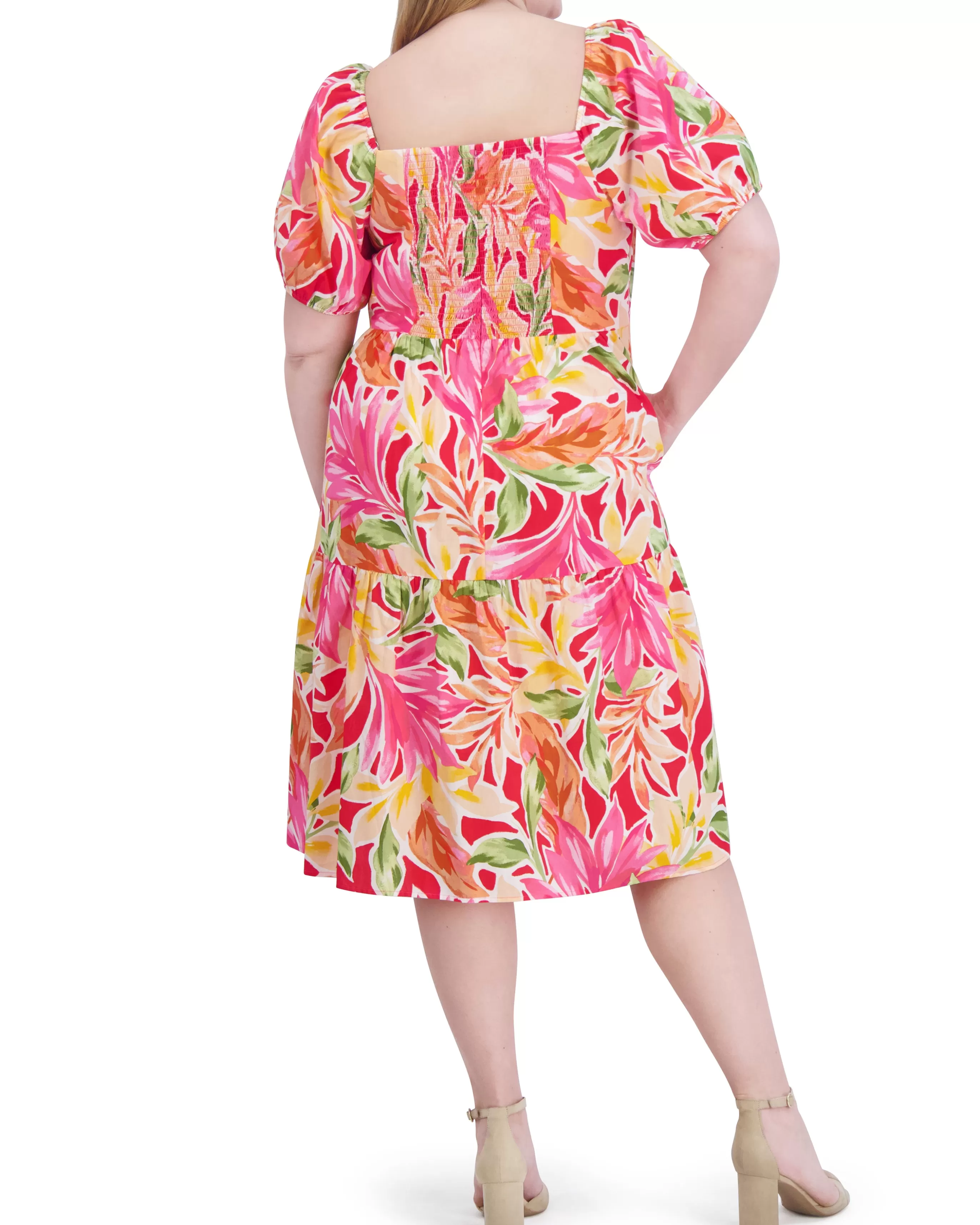 Vince Camuto Dresses | Plus-Size^Plus-Size Printed Cotton Square-Neck Midi Dress