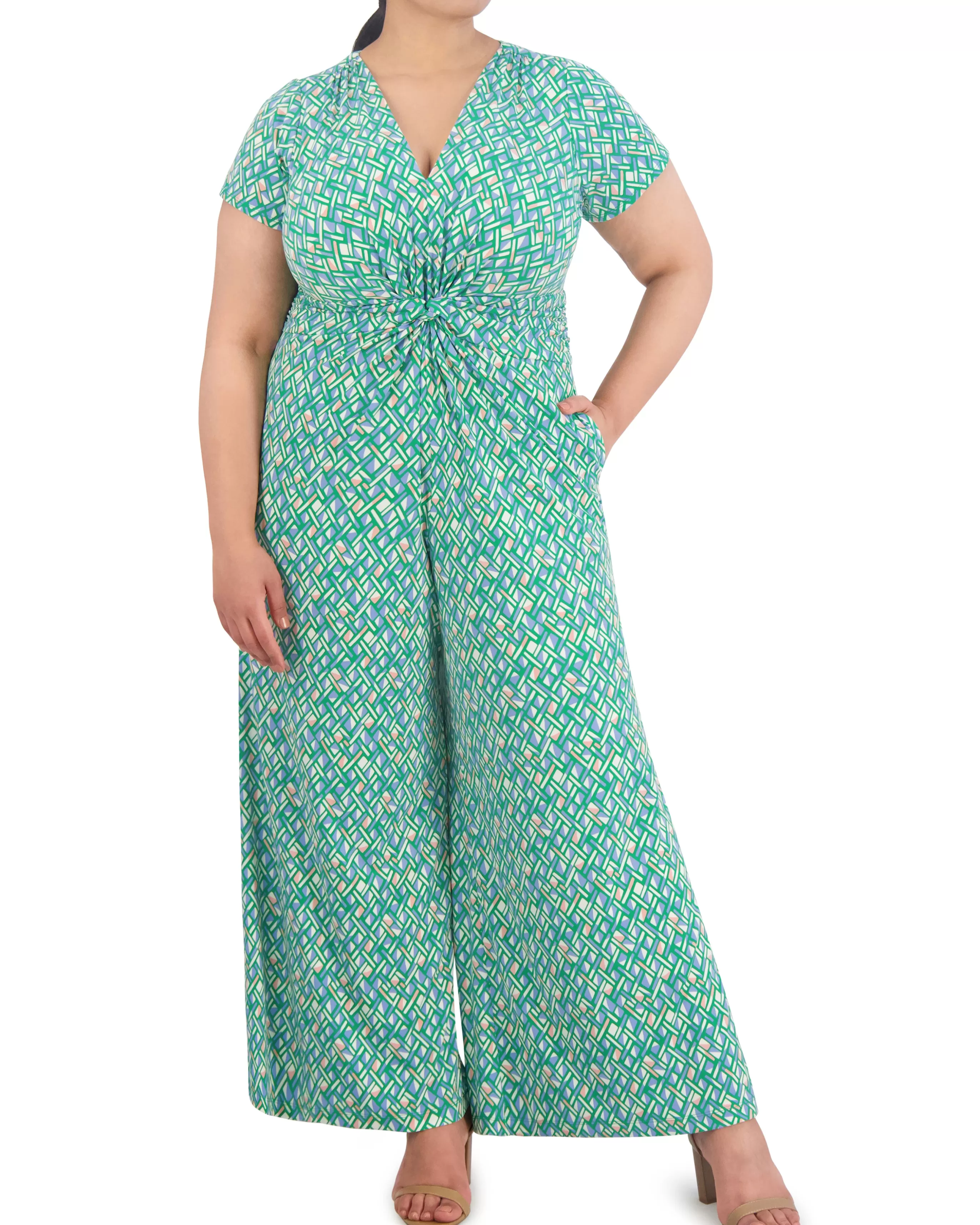 Vince Camuto Jumpsuits | Plus-Size^Plus-Size Printed Twist-Front Flared-Leg Jumpsuit