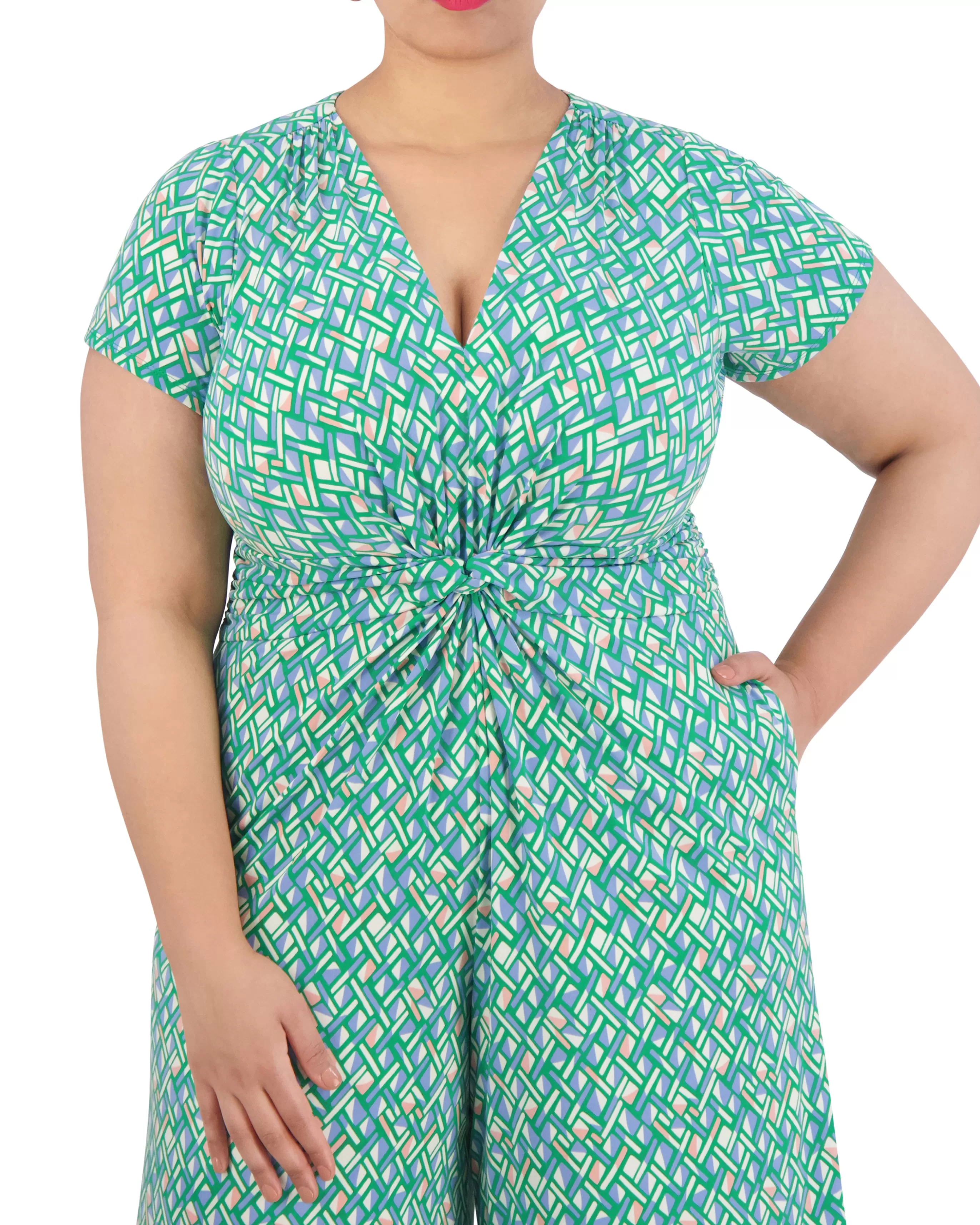 Vince Camuto Jumpsuits | Plus-Size^Plus-Size Printed Twist-Front Flared-Leg Jumpsuit