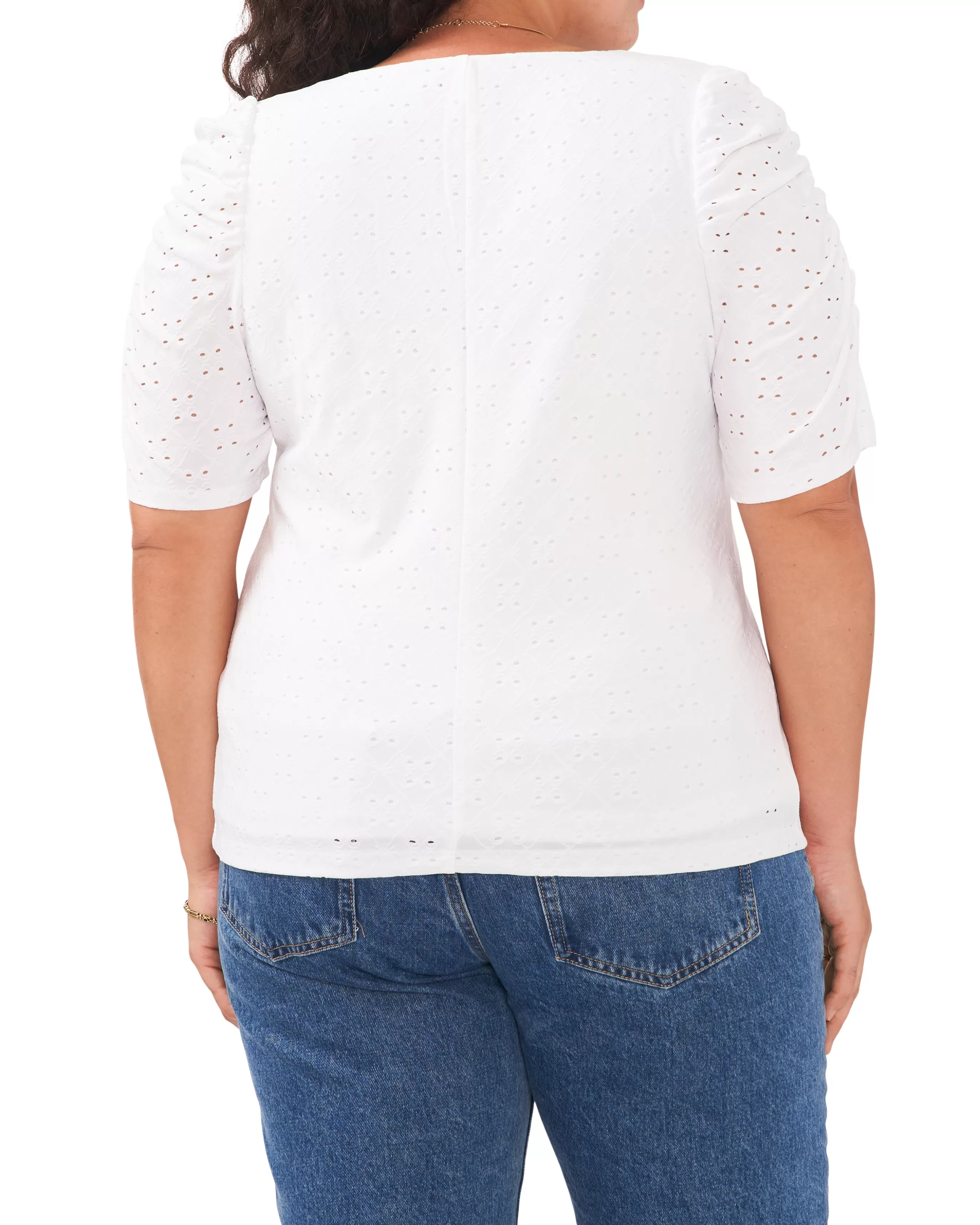 Vince Camuto Tops | Plus-Size^Plus-Size Ruched Sleeve Eyelet Top