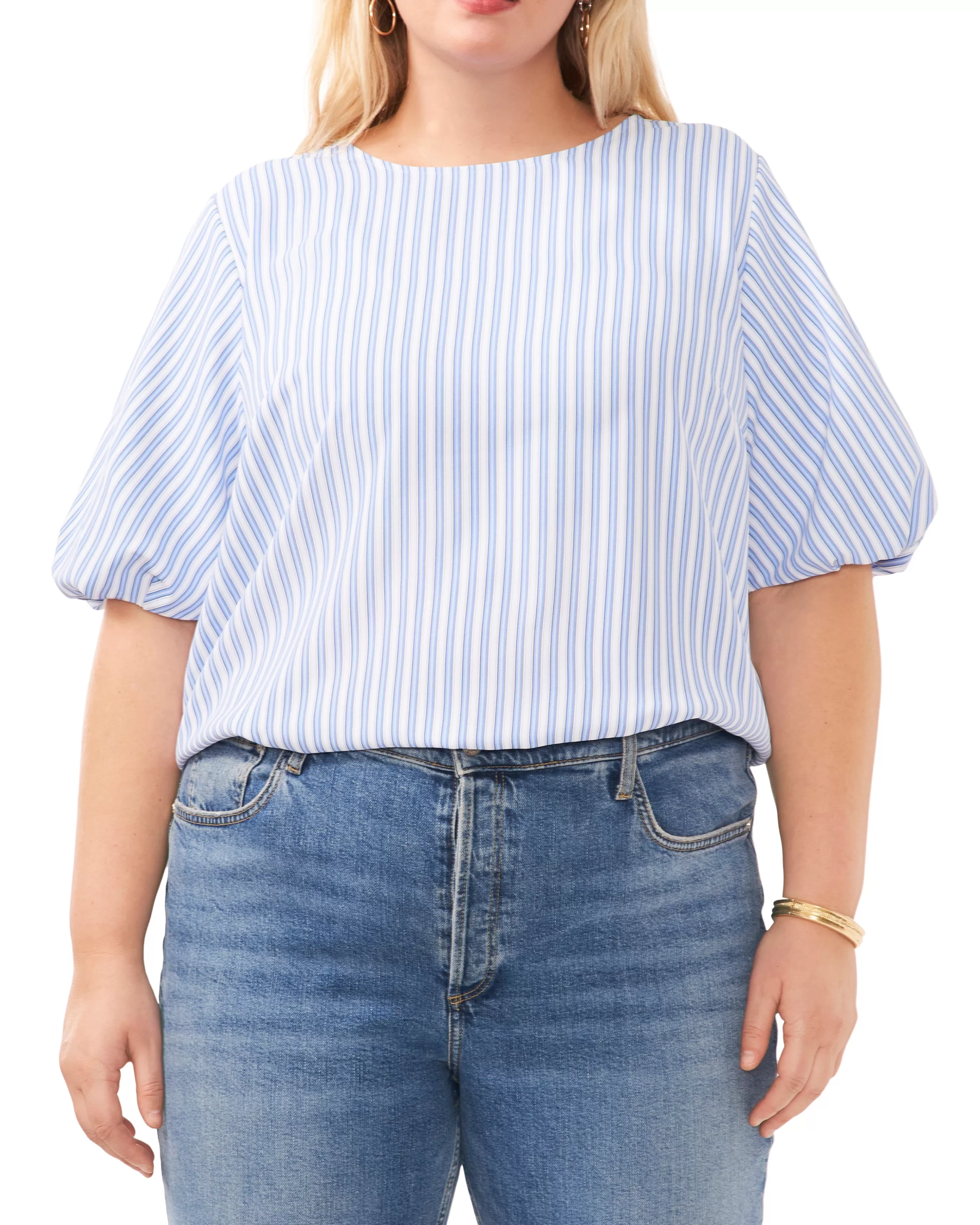 Vince Camuto Tops | Plus-Size^Plus-Size Stripe Print Puff Sleeve Blouse