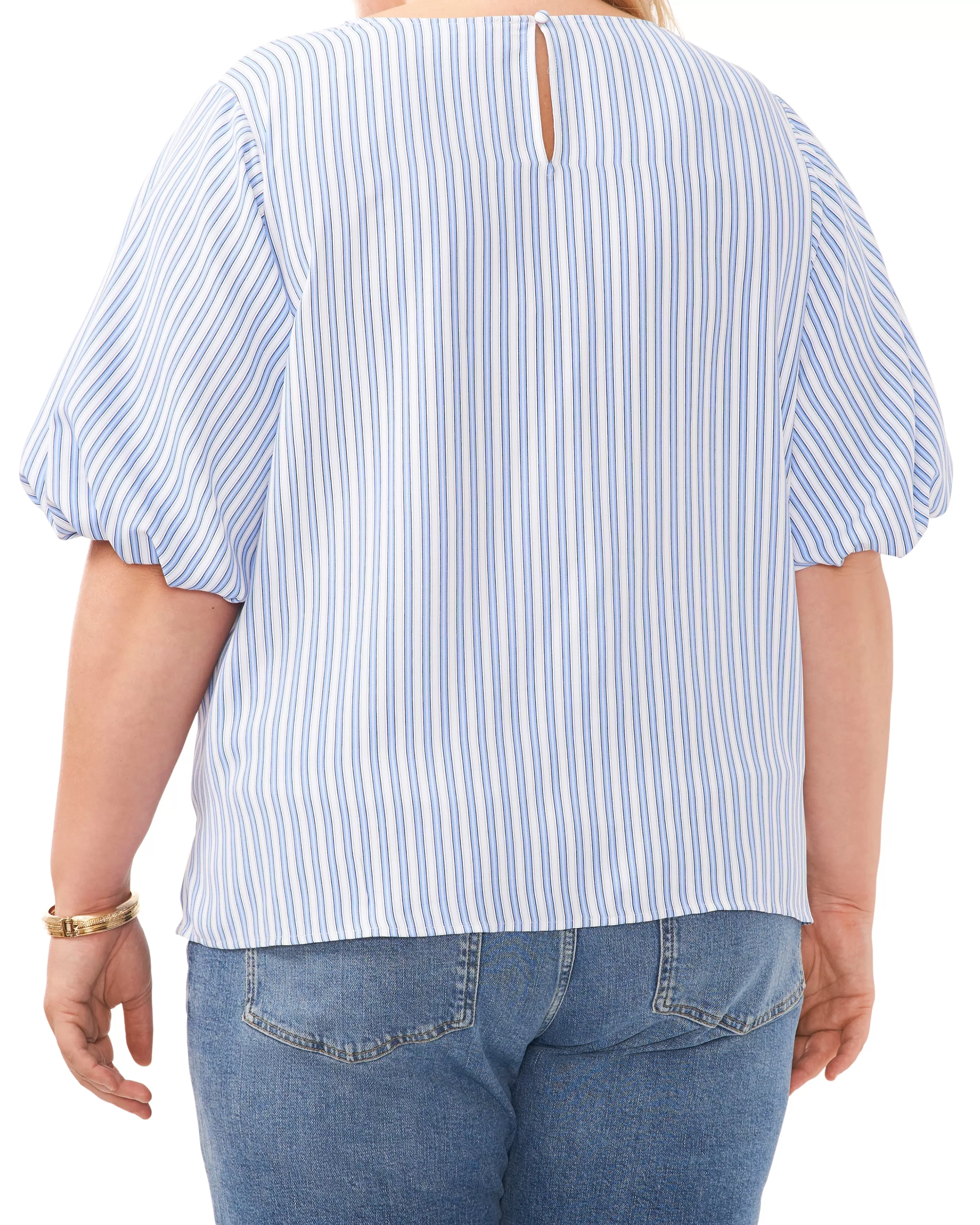 Vince Camuto Tops | Plus-Size^Plus-Size Stripe Print Puff Sleeve Blouse