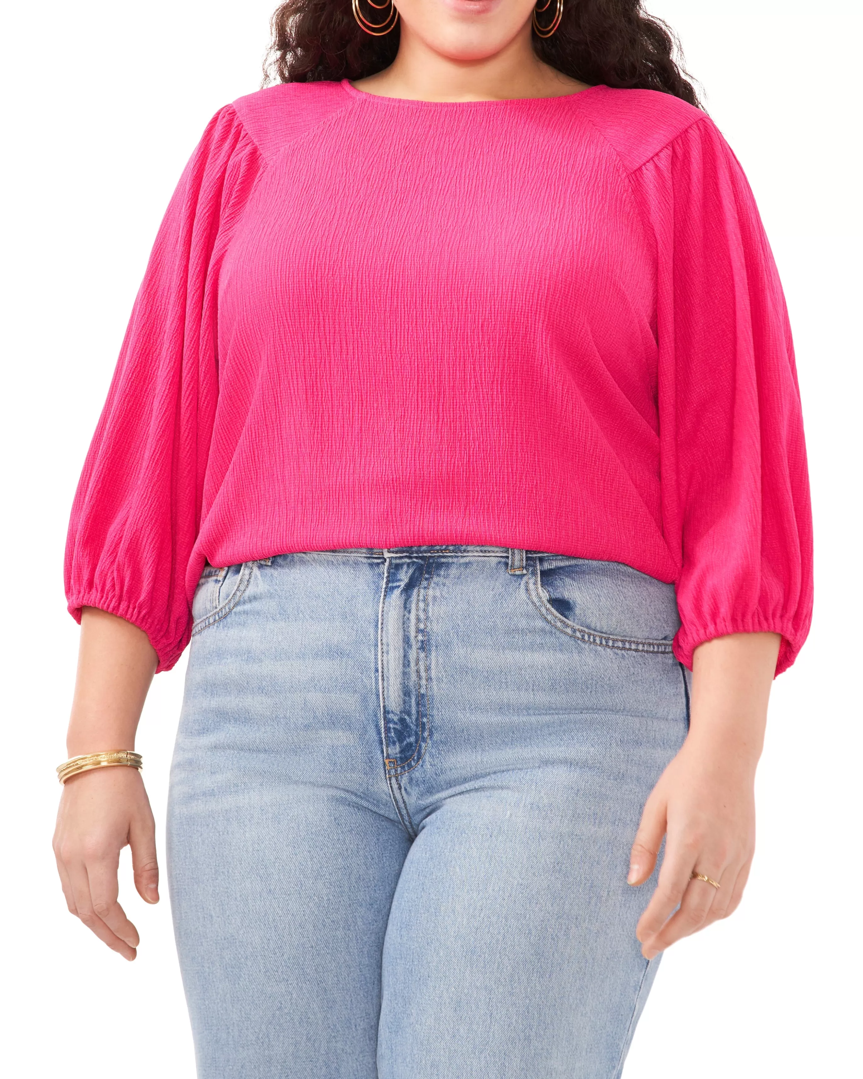 Vince Camuto Tops | Plus-Size^Plus-Size Textured Puff Sleeve Top