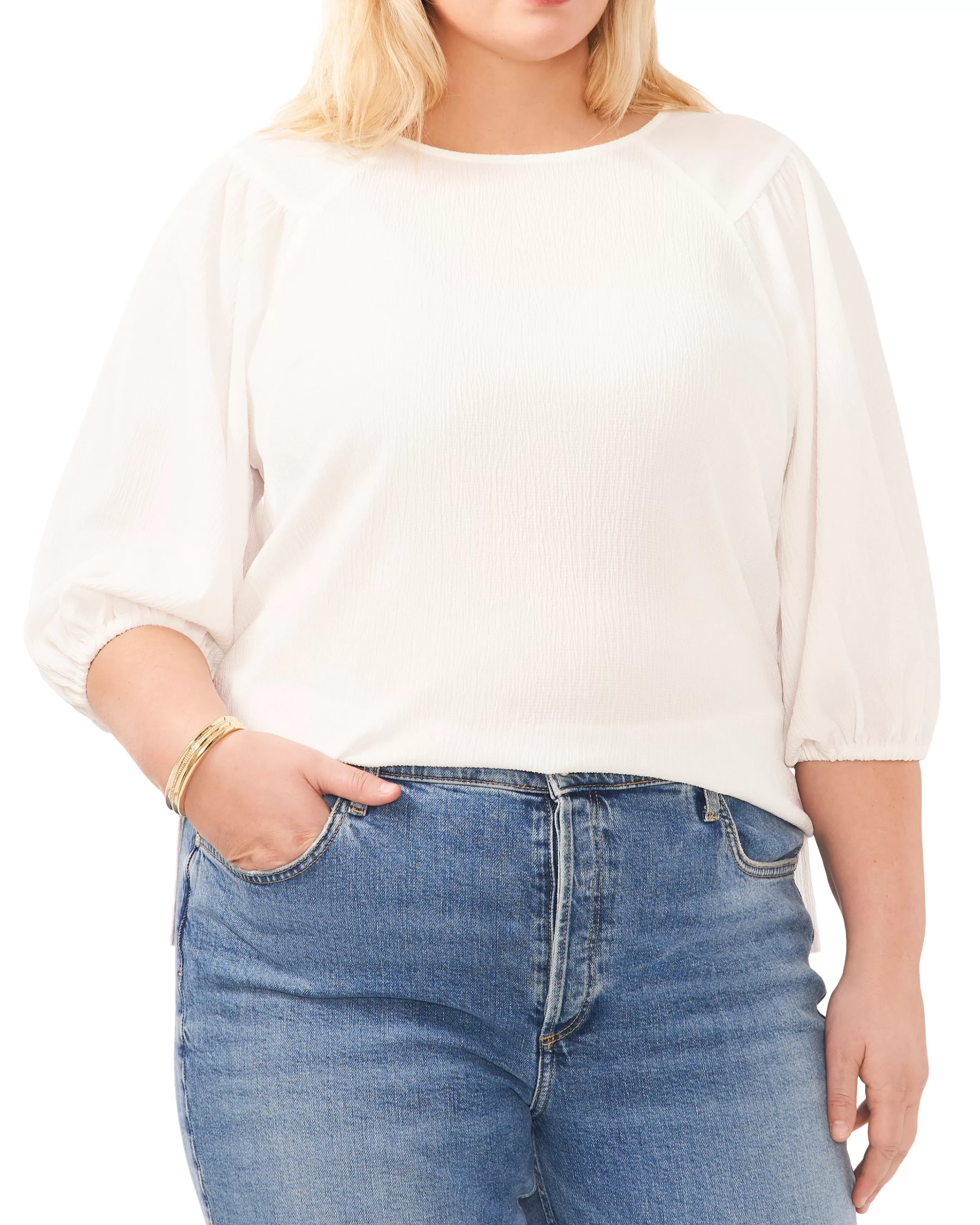 Vince Camuto Tops | Plus-Size^Plus-Size Textured Puff Sleeve Top