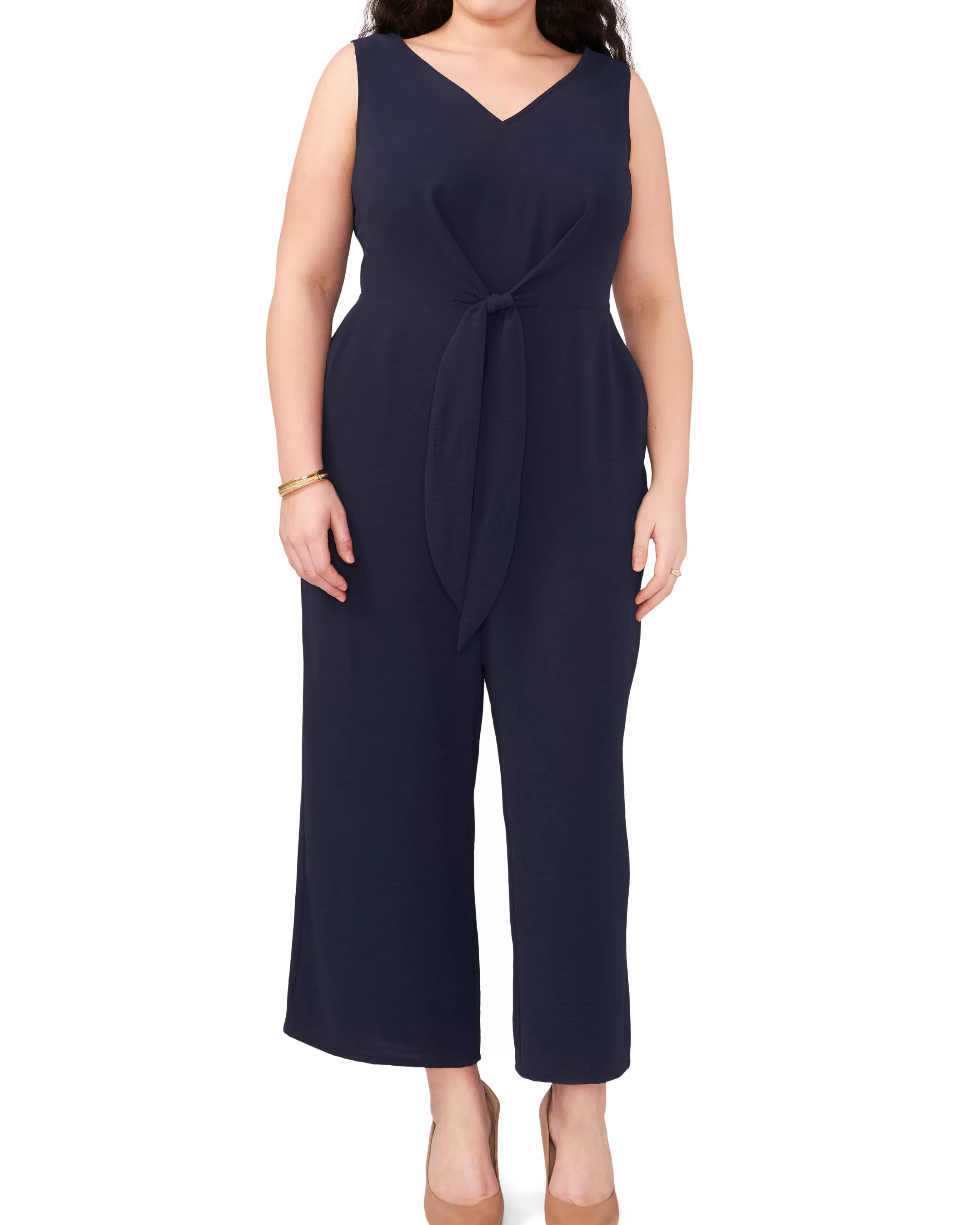 Vince Camuto Jumpsuits | Plus-Size^Plus-Size V-Neck Jumpsuit With Front Tie